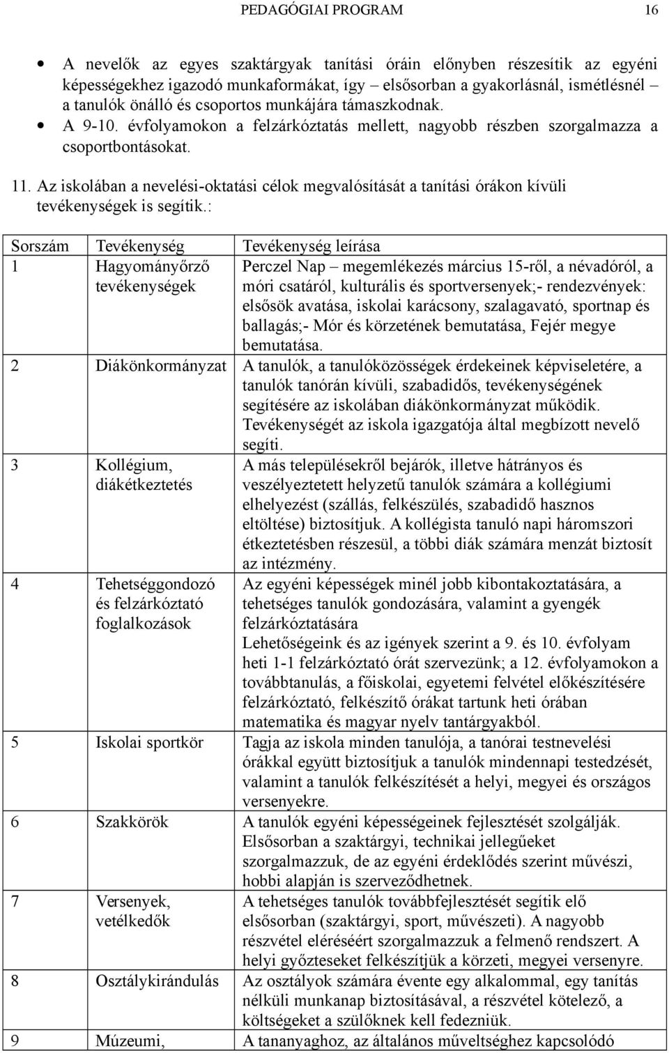 Az iskolában a nevelési-oktatási célok megvalósítását a tanítási órákon kívüli tevékenységek is segítik.