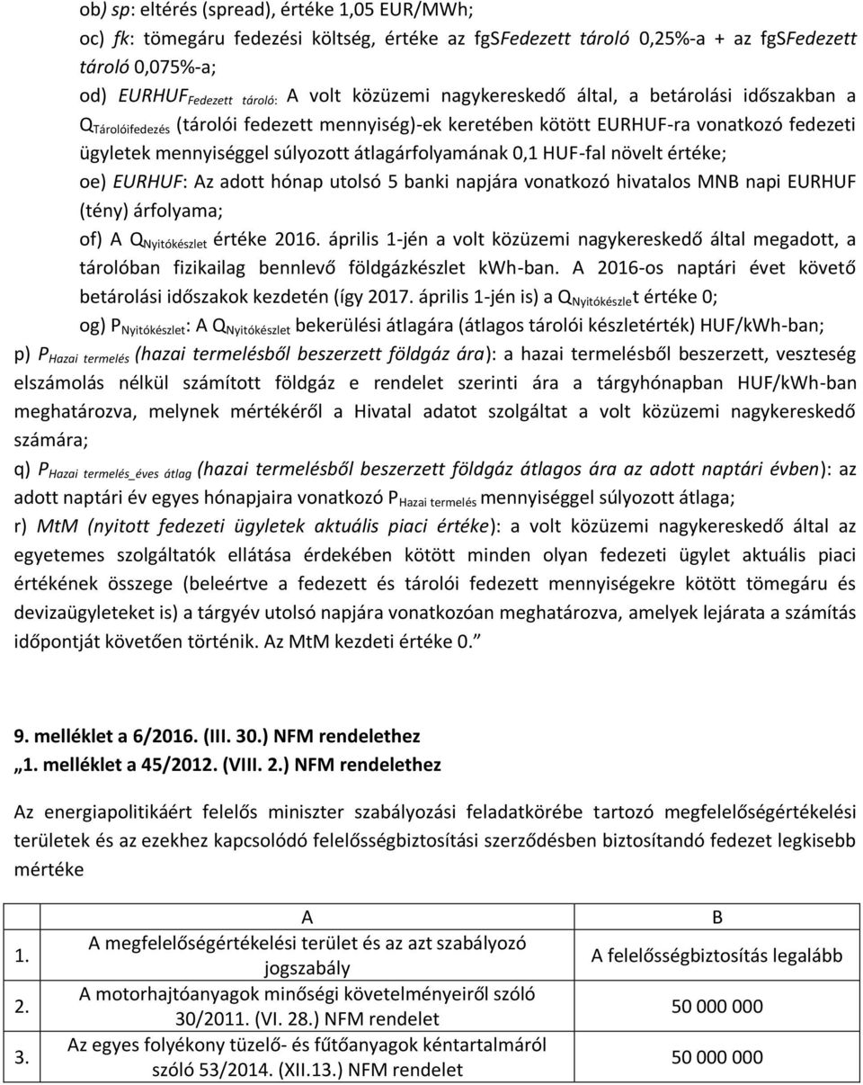 HUF-fal növelt értéke; oe) EURHUF: Az adott hónap utolsó 5 banki napjára vonatkozó hivatalos MNB napi EURHUF (tény) árfolyama; of) A Q Nyitókészlet értéke 2016.