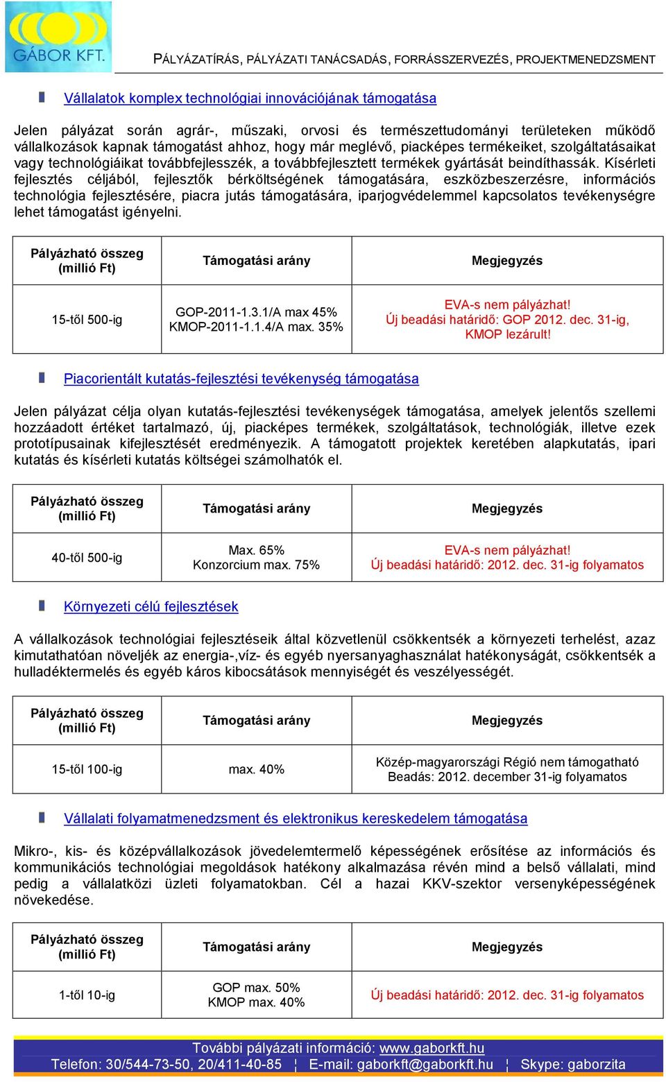 Kísérleti fejlesztés céljából, fejlesztők bérköltségének támogatására, eszközbeszerzésre, információs technológia fejlesztésére, piacra jutás támogatására, iparjogvédelemmel kapcsolatos tevékenységre