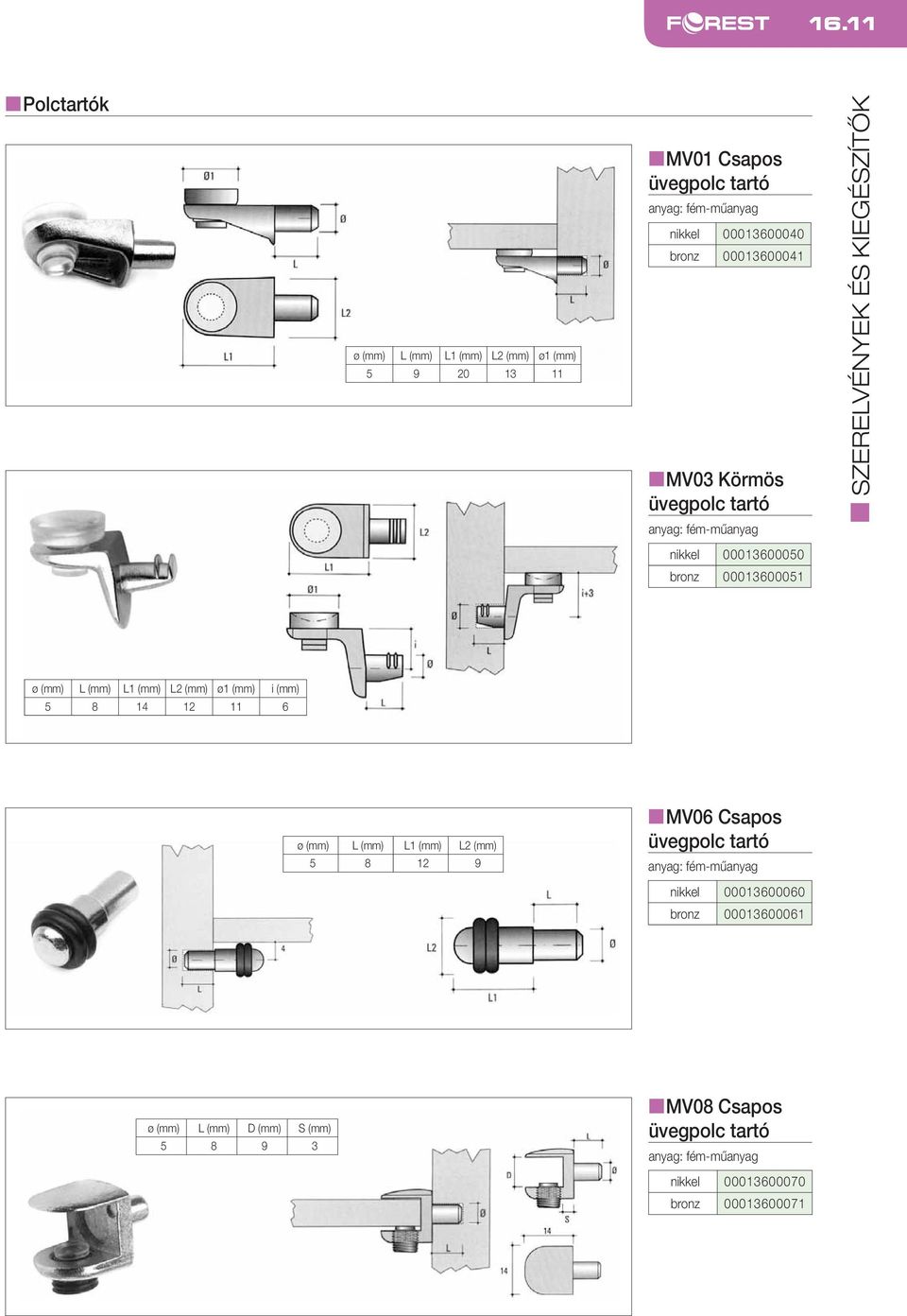 (mm) i (mm) 5 8 14 12 11 6 ø (mm) L (mm) L1 (mm) L2 (mm) 5 8 12 9 nmv06 Csapos üvegpolc tartó anyag: fém-műanyag nikkel 00013600060