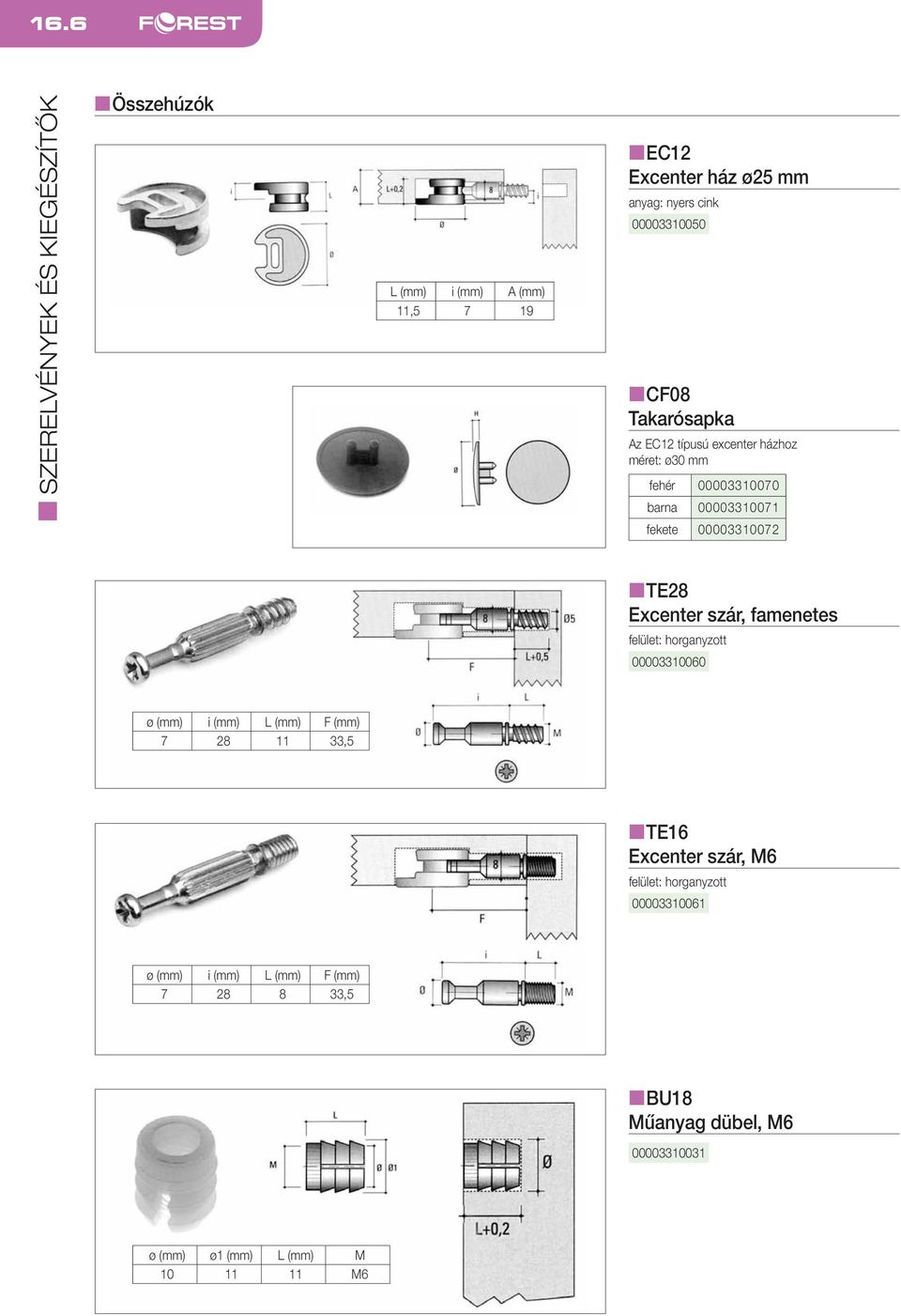 nte28 Excenter szár, famenetes 00003310060 ø (mm) i (mm) L (mm) F (mm) 7 28 11 33,5 nte16 Excenter szár, M6