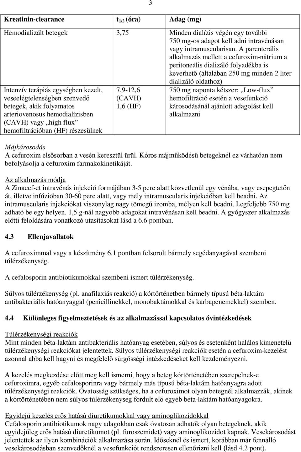 veseelégtelenségben szenvedő betegek, akik folyamatos arteriovenosus hemodialízisben (CAVH) vagy high flux hemofiltrációban (HF) részesülnek 7,9-12,6 (CAVH) 1,6 (HF) 750 mg naponta kétszer; Low-flux