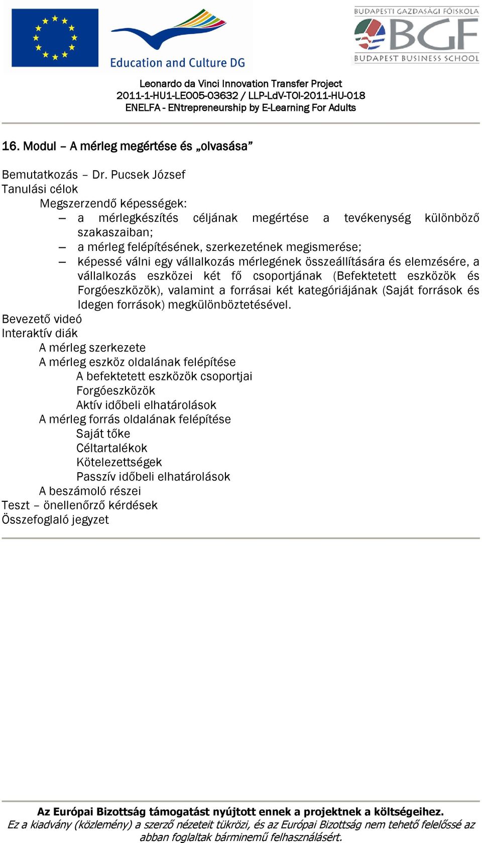 vállalkozás mérlegének összeállítására és elemzésére, a vállalkozás eszközei két fő csoportjának (Befektetett eszközök és Forgóeszközök), valamint a forrásai két kategóriájának (Saját