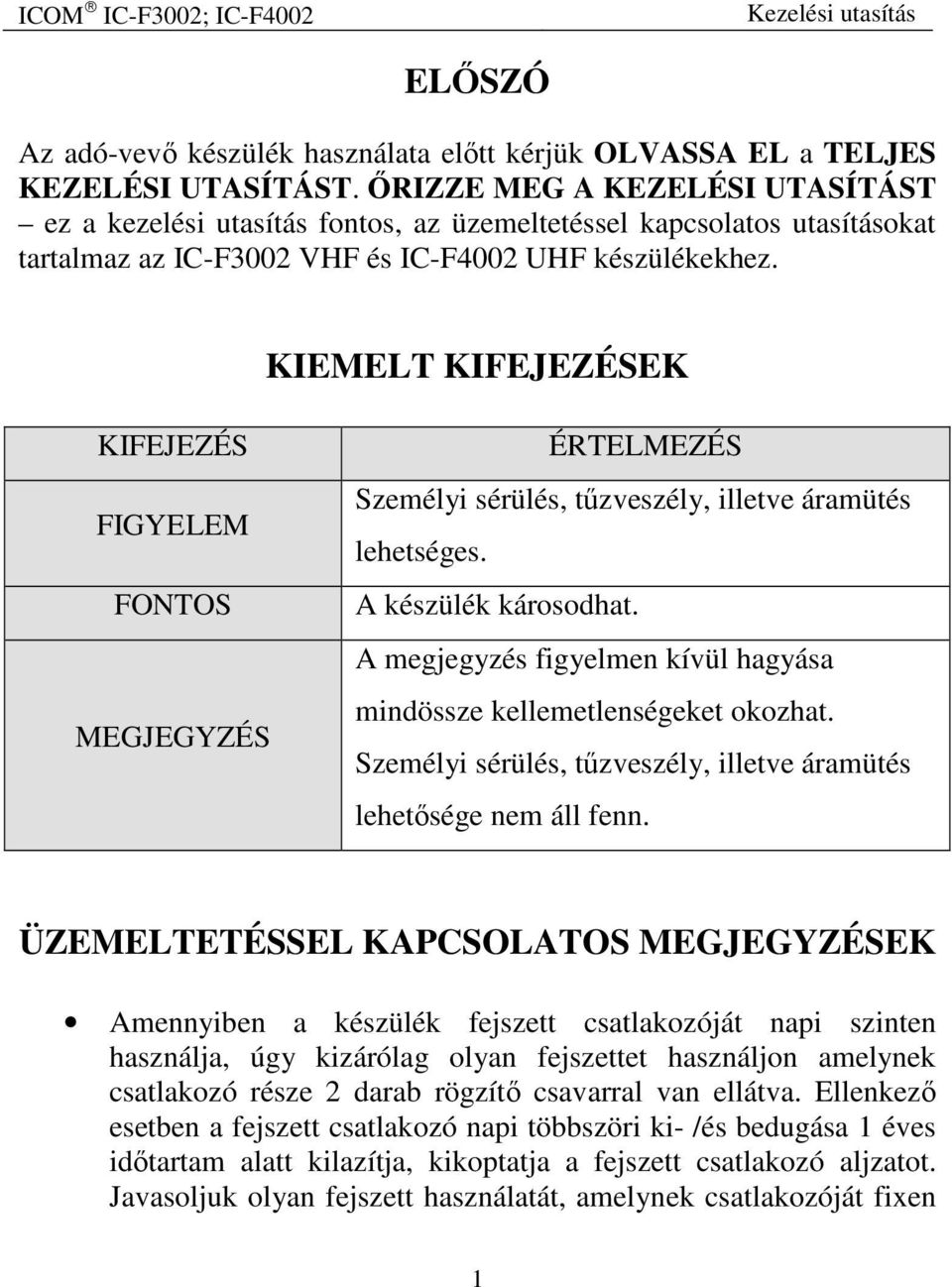 KIEMELT KIFEJEZÉSEK KIFEJEZÉS FIGYELEM FONTOS MEGJEGYZÉS ÉRTELMEZÉS Személyi sérülés, tűzveszély, illetve áramütés lehetséges. A készülék károsodhat.