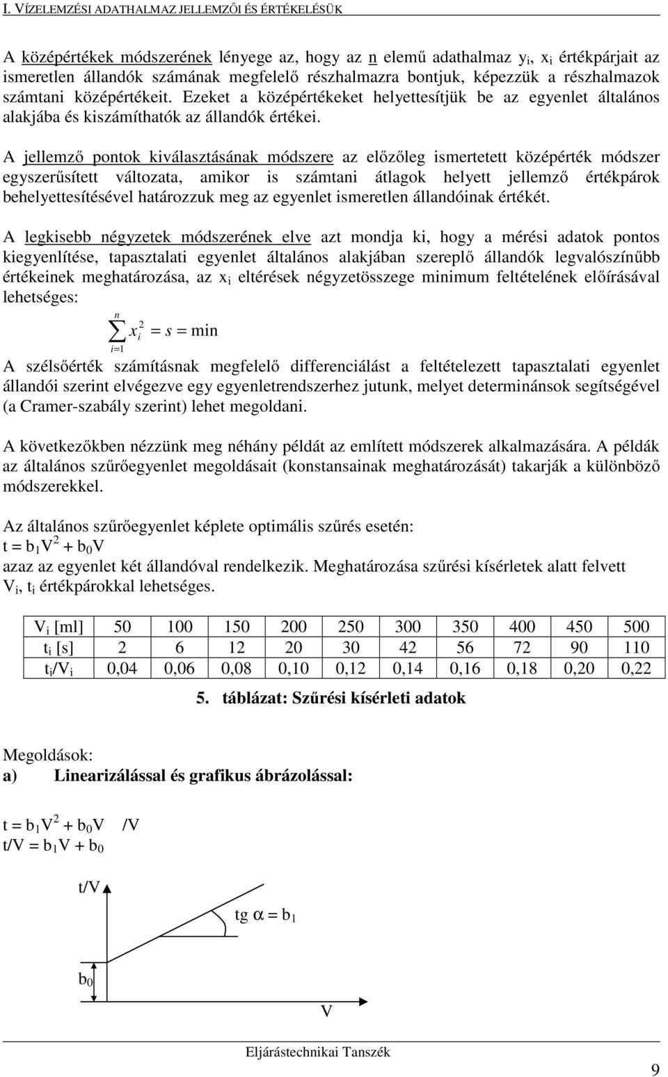 A jellemző pontok kválasztásának módszere az előzőleg smertetett középérték módszer egyszerűsített változata, amkor s számtan átlagok helyett jellemző értékpárok behelyettesítésével határozzuk meg az