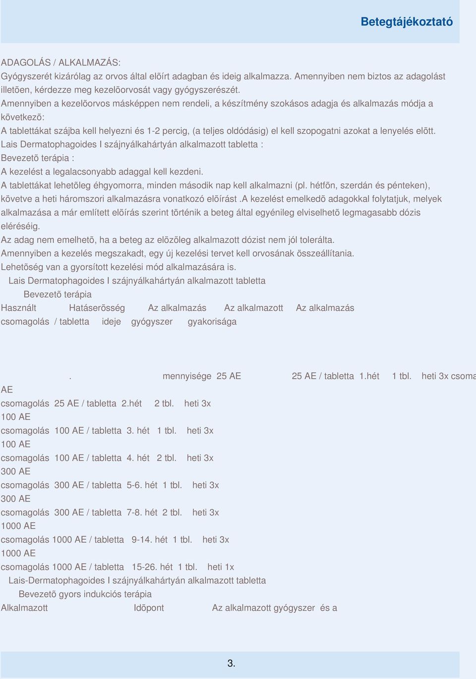 azokat a lenyelés elõtt. Lais Dermatophagoides I szájnyálkahártyán alkalmazott tabletta : Bevezetõ terápia : A kezelést a legalacsonyabb adaggal kell kezdeni.