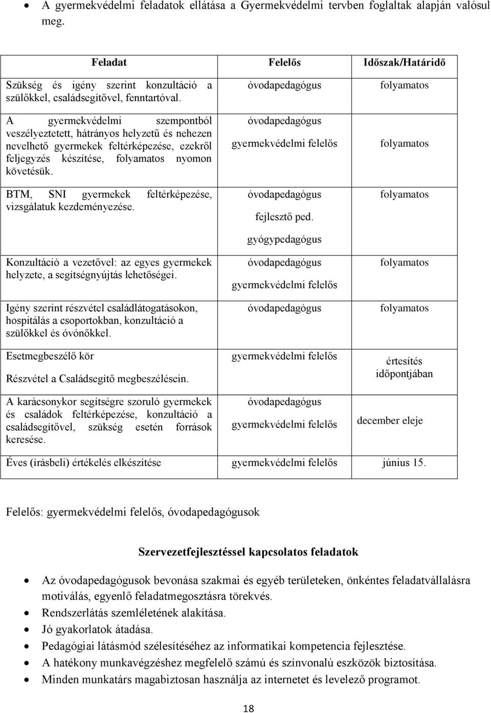 A gyermekvédelmi szempontból veszélyeztetett, hátrányos helyzetű és nehezen nevelhető gyermekek feltérképezése, ezekről feljegyzés készítése, folyamatos nyomon követésük.