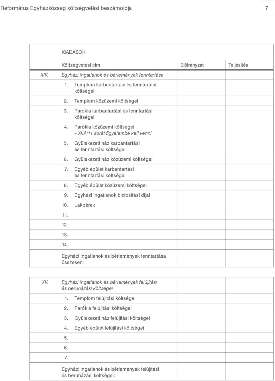 Parókia közüzemi költségei XI/A/11 sorát figyelembe kell venni Gyülekezeti ház karbantartási és fenntartási költségei Gyülekezeti ház közüzemi költségei 7.