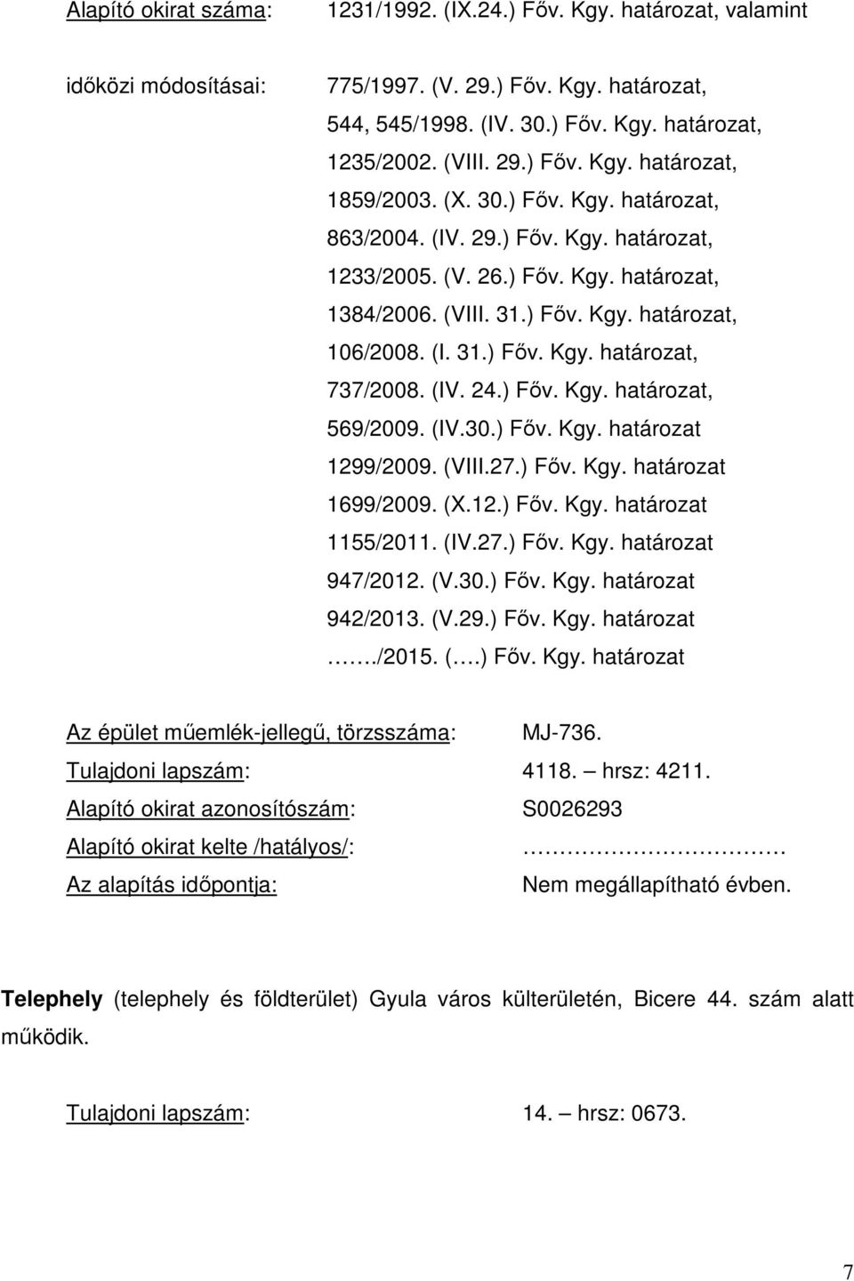 (IV. 24.) Főv. Kgy. határozat, 569/2009. (IV.30.) Főv. Kgy. határozat 1299/2009. (VIII.27.) Főv. Kgy. határozat 1699/2009. (X.12.) Főv. Kgy. határozat 1155/2011. (IV.27.) Főv. Kgy. határozat 947/2012.