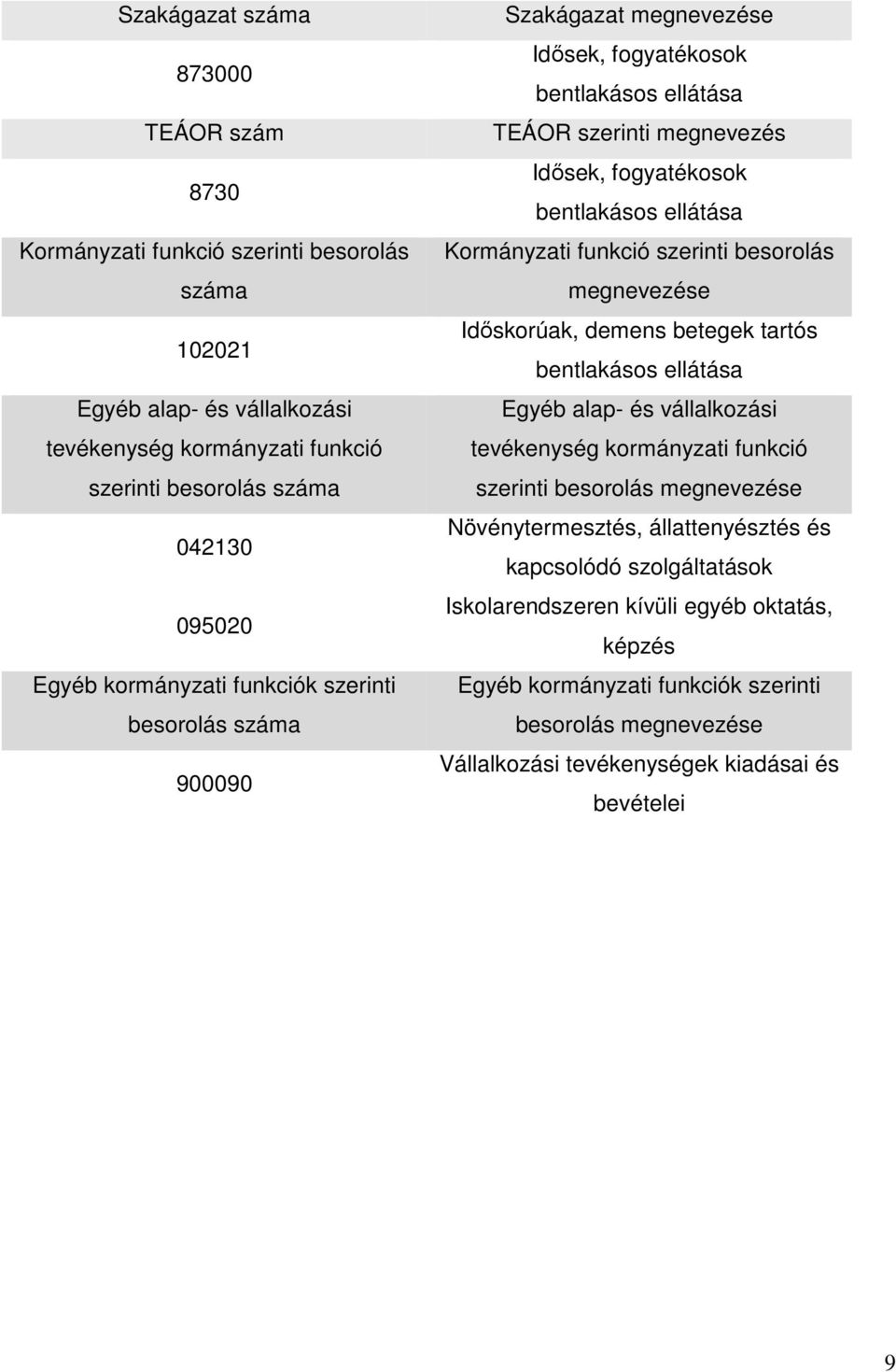 funkció szerinti besorolás megnevezése Időskorúak, demens betegek tartós bentlakásos ellátása Egyéb alap- és vállalkozási tevékenység kormányzati funkció szerinti besorolás megnevezése