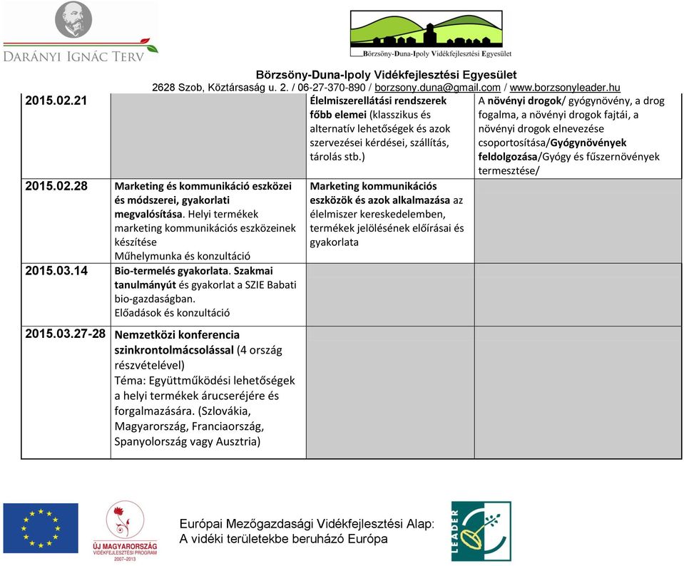 14 Bio-termelés gyakorlata. Szakmai tanulmányút és gyakorlat a SZIE Babati bio-gazdaságban. Előadások és konzultáció 2015.03.