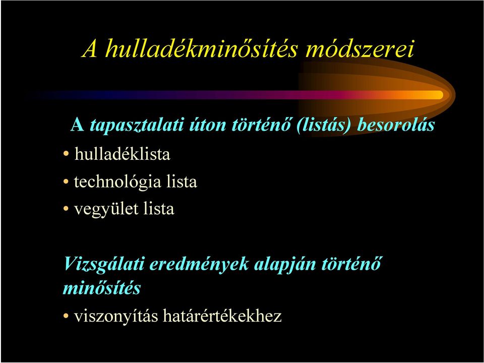 technológia lista vegyület lista Vizsgálati