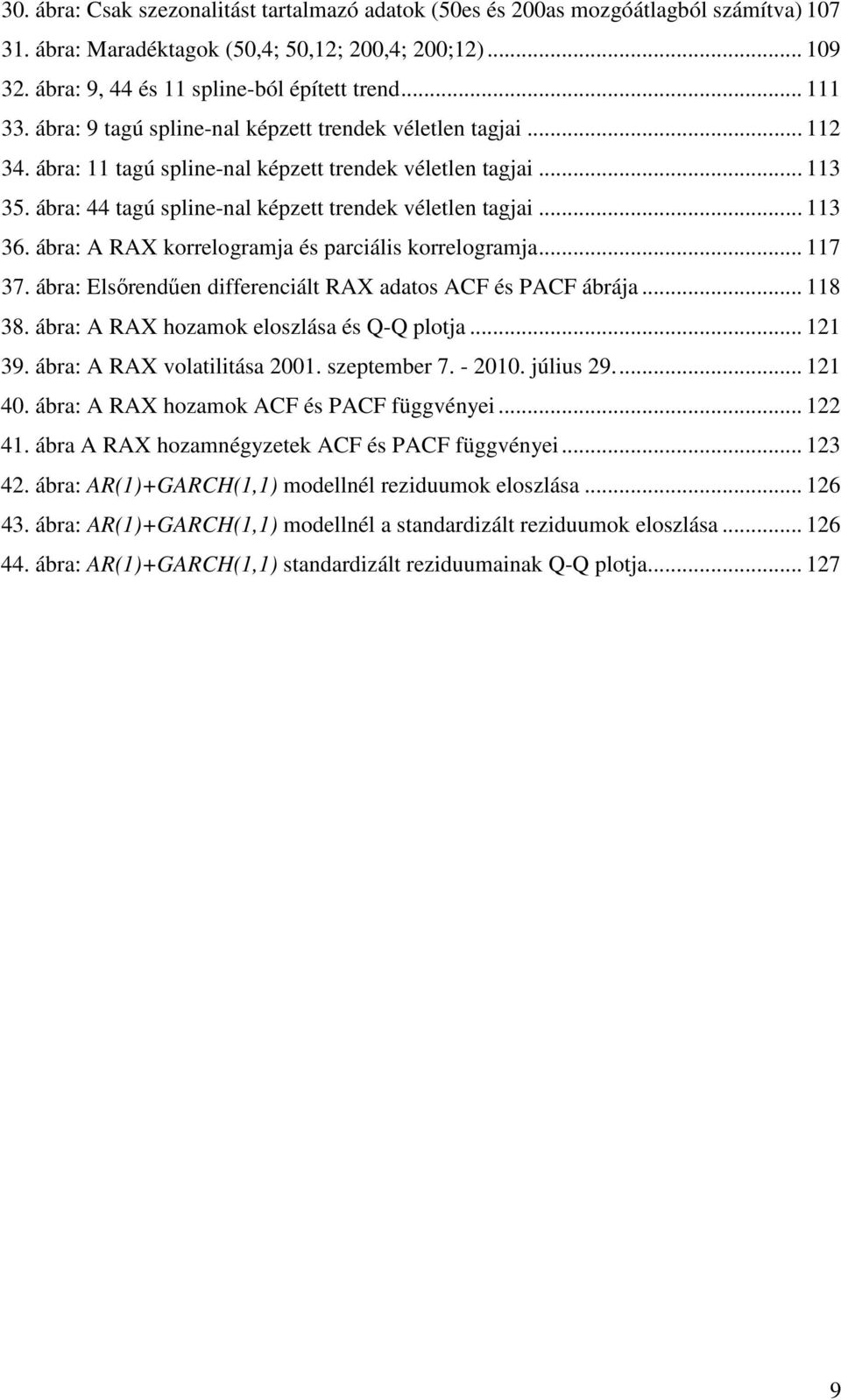 ábra: A RAX korrelogramja és parciális korrelogramja... 7 37. ábra: Elsırendően differenciál RAX adaos ACF és PACF ábrája... 8 38. ábra: A RAX hozamok eloszlása és Q-Q ploja... 39.