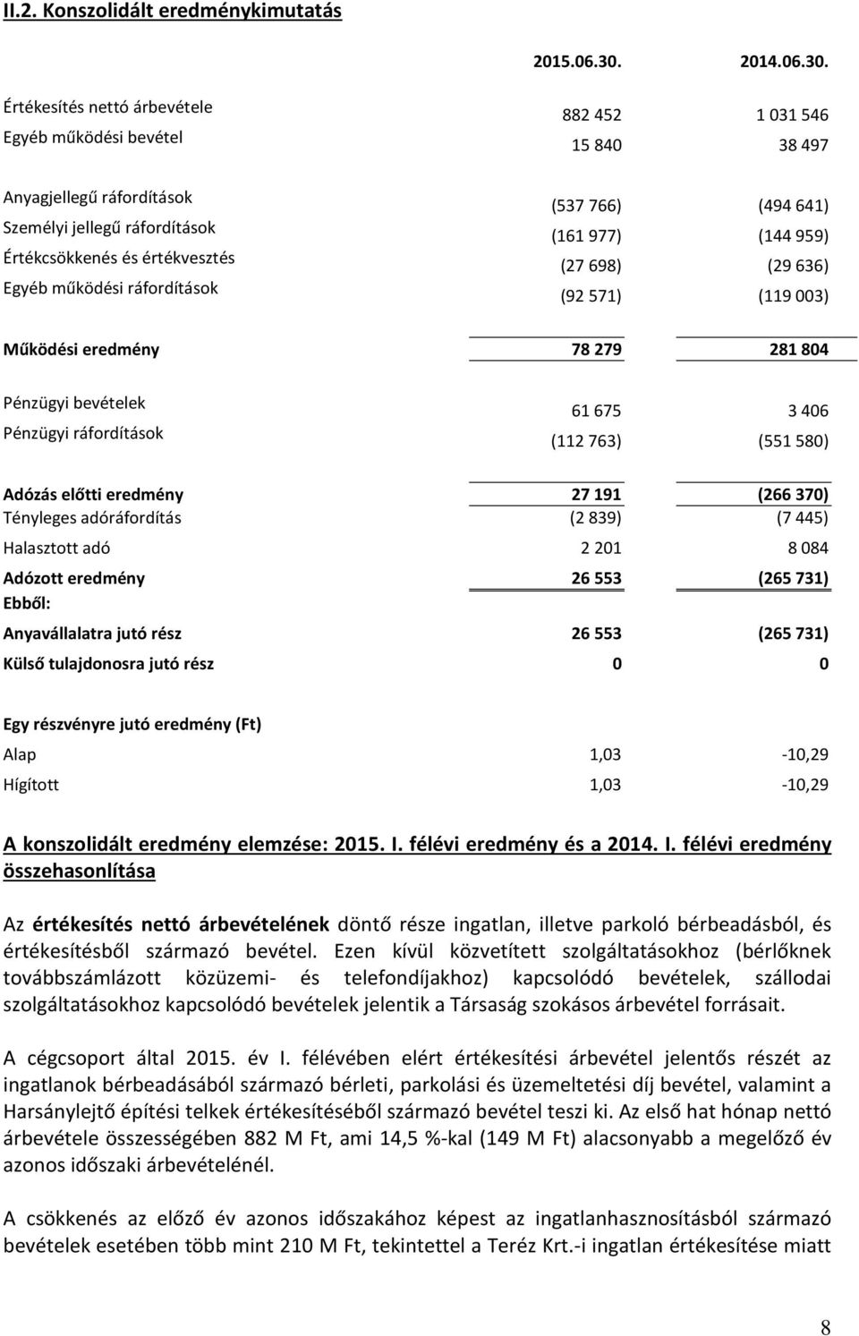 Értékesítés nettó árbevétele Egyéb működési bevétel 882 452 1 031 546 15 840 38 497 Anyagjellegű ráfordítások Személyi jellegű ráfordítások Értékcsökkenés és értékvesztés Egyéb működési ráfordítások