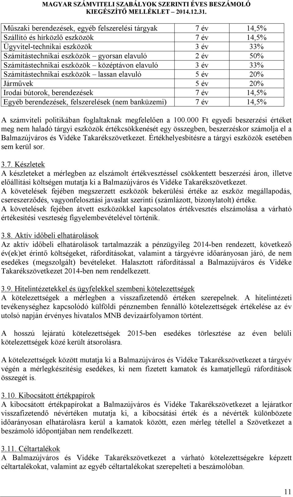 (nem banküzemi) 7 év 14,5% A számviteli politikában foglaltaknak megfelelően a 100.