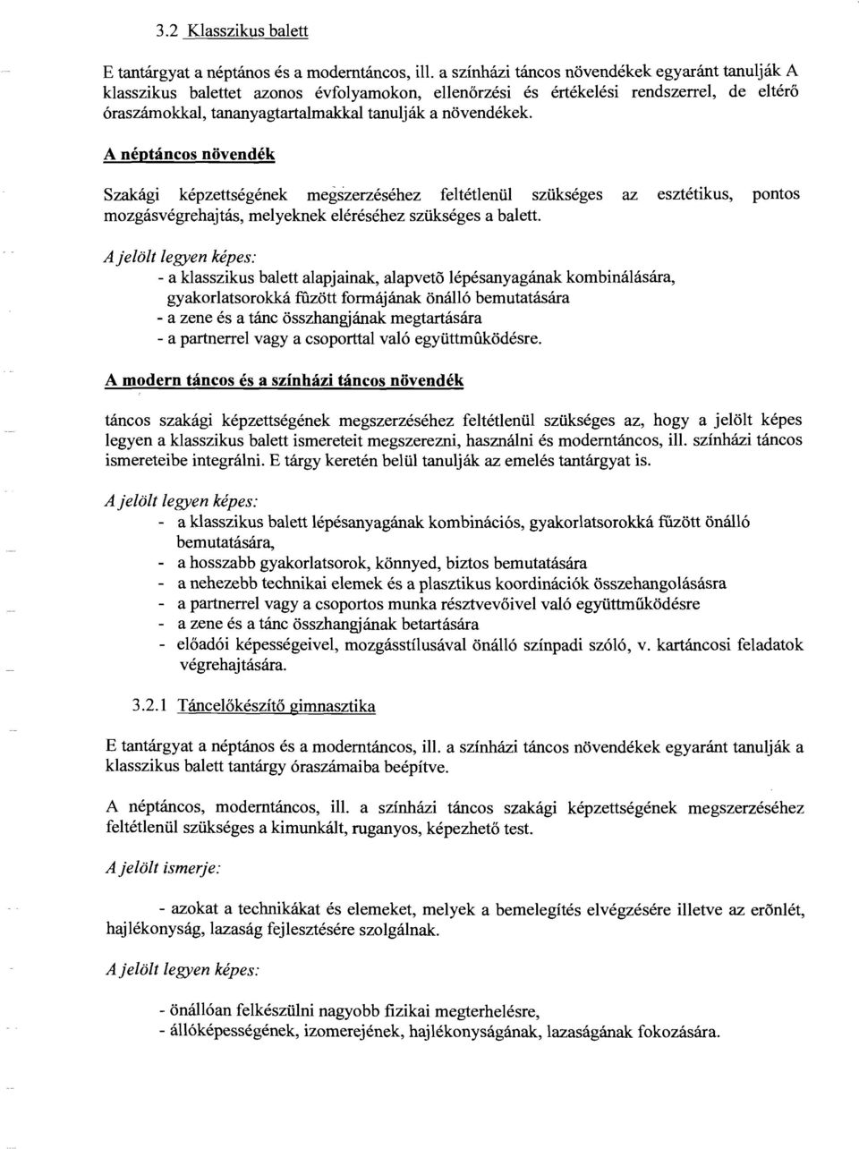 A néptáncos növendék Szakági képzettségének megszerzéséhez feltétlenül szükséges az esztétikus, pontos mozgásvégrehajtás, melyeknek eléréséhez szükséges a balett.