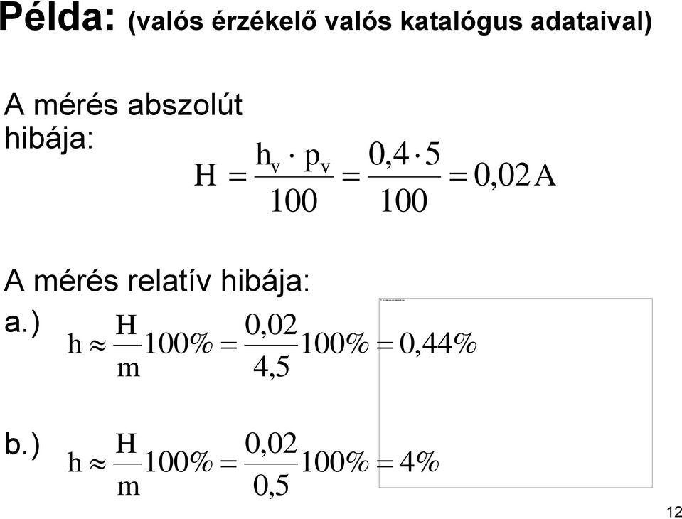 100 A mérés relatív hibája: a.