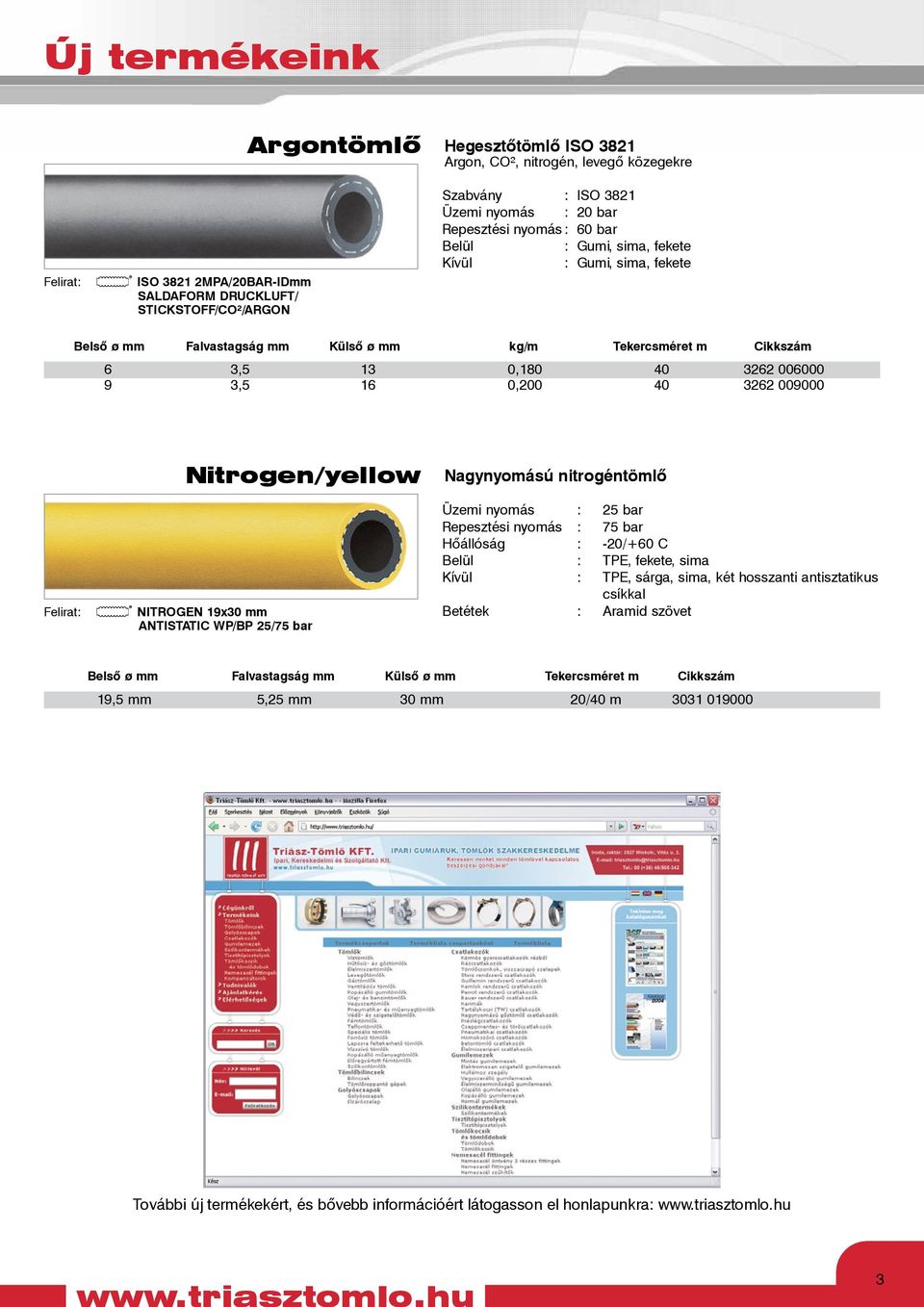 009000 Felirat: Nitrogen/yellow NITROGEN 19x30 mm ANTISTATIC WP/BP 25/75 bar Nagynyomású nitrogéntömlő Üzemi nyomás : 25 bar Repesztési nyomás : 75 bar Hőállóság : -20/+60 C Belül : TPE, fekete, sima