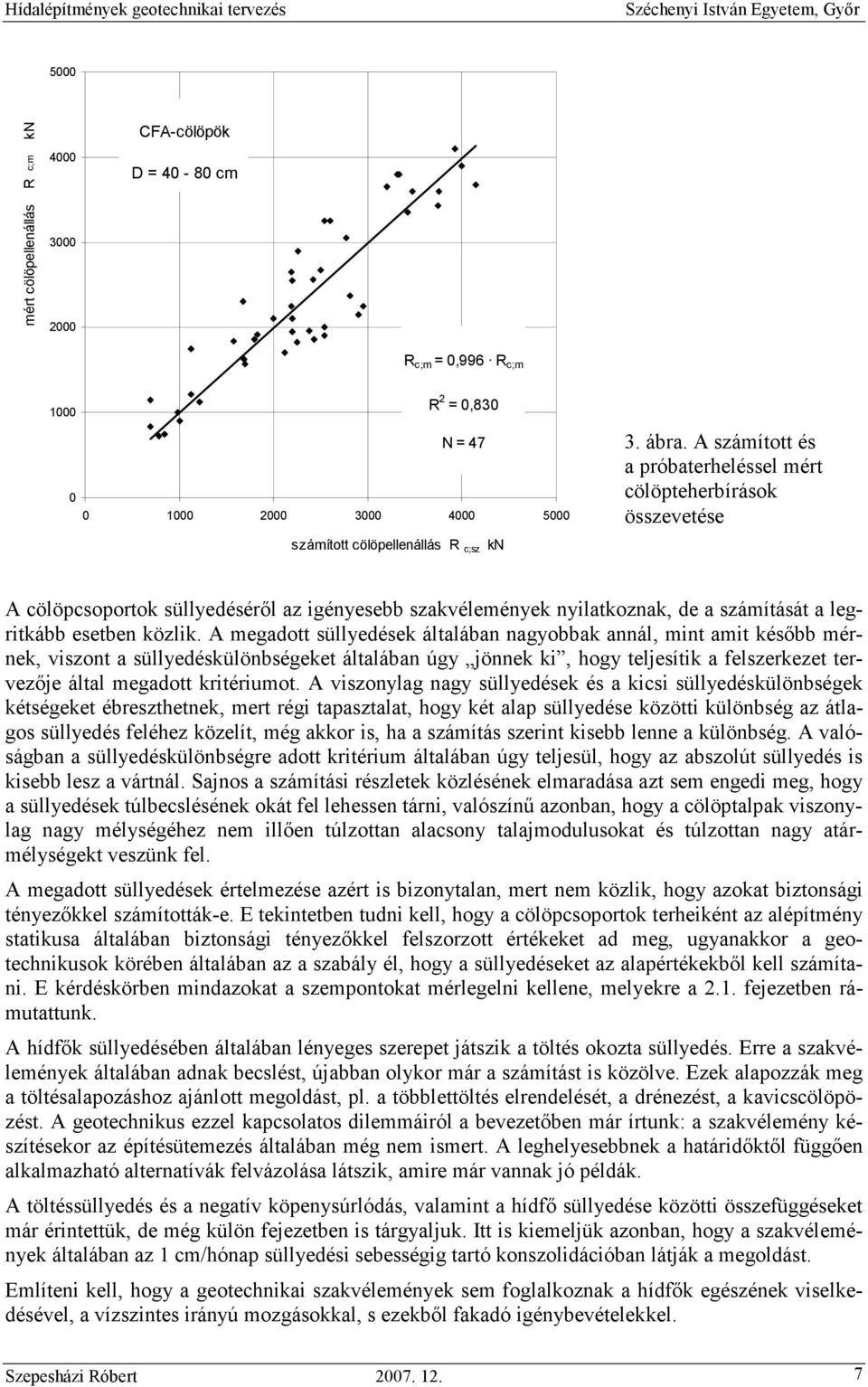 A számított és a próbaterheléssel mért cölöpteherbírások összevetése A cölöpcsoportok süllyedésérıl az igényesebb szakvélemények nyilatkoznak, de a számítását a legritkább esetben közlik.