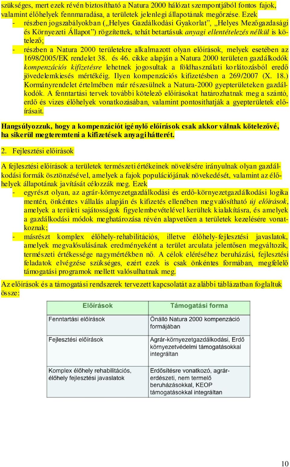 2000 területekre alkalmazott olyan előírások, melyek esetében az 1698/2005/EK rendelet 38. és 46.