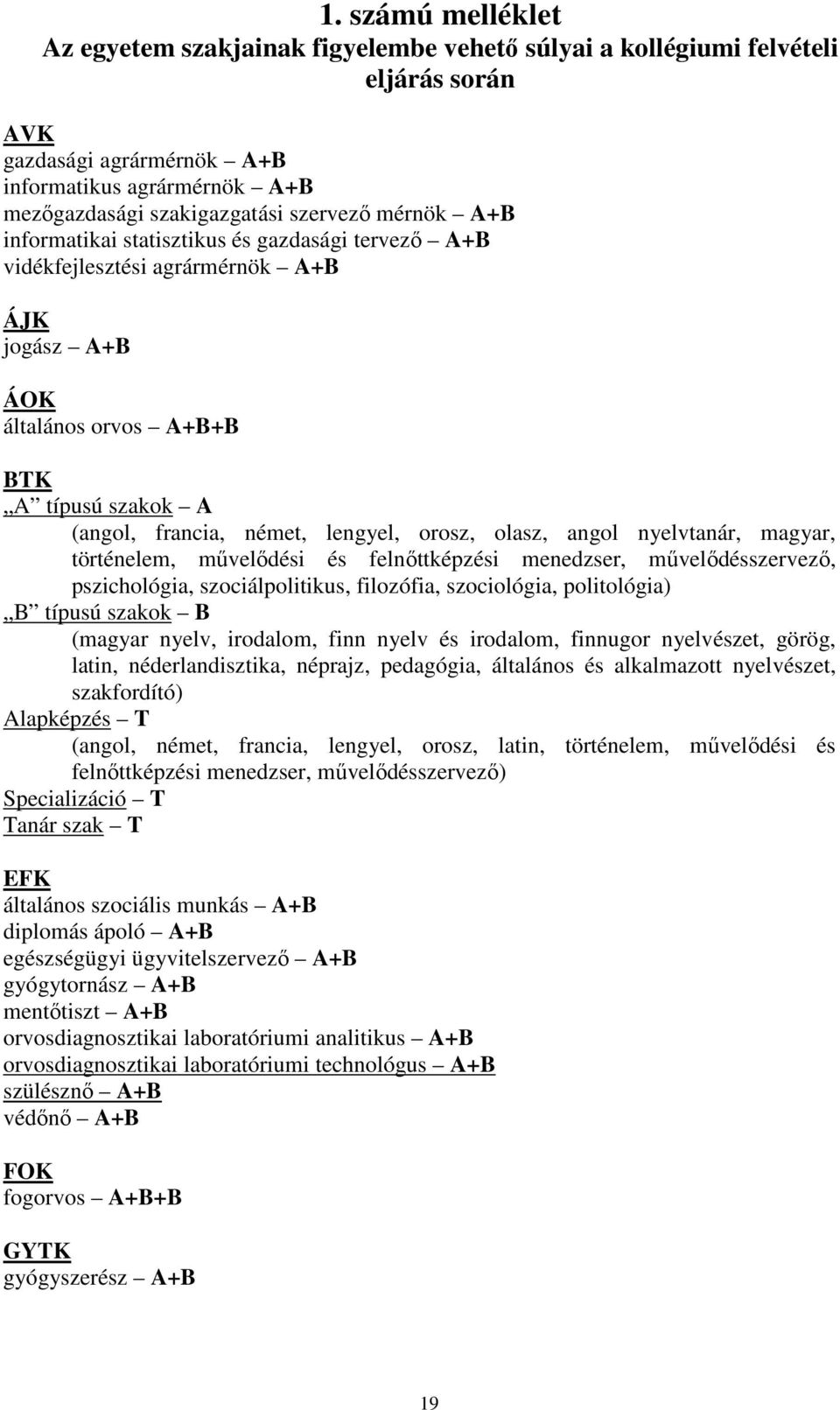 olasz, angol nyelvtanár, magyar, történelem, művelődési és felnőttképzési menedzser, művelődésszervező, pszichológia, szociálpolitikus, filozófia, szociológia, politológia) B típusú szakok B (magyar