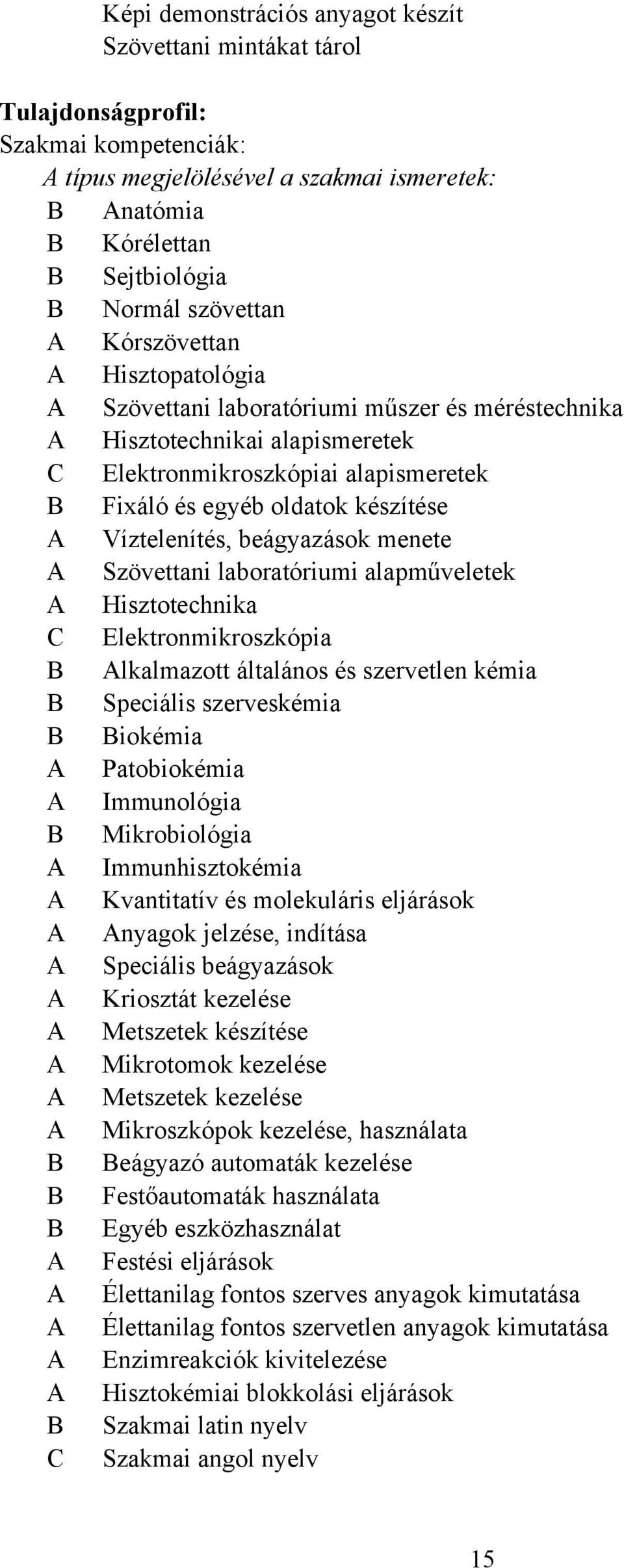 Víztelenítés, beágyazások menete A Szövettani laboratóriumi alapműveletek A Hisztotechnika Elektronmikroszkópia B Alkalmazott általános és szervetlen kémia B Speciális szerveskémia B Biokémia A