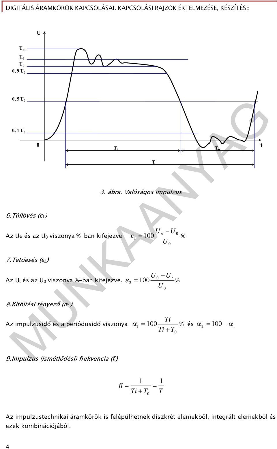 Kitöltési tényező (α ) Az impulzusidő és a periódusidő viszonya 9.