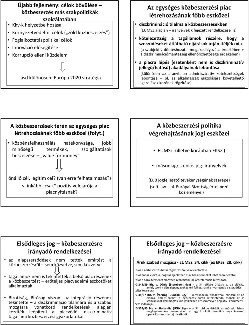 kifejezett rendelkezései is) kötelezettség a tagállamok részére, hogy a szerződéseket átlátható eljárások útján ítéljék oda (a szubjektív döntéshozatal megakadályozása érdekében + a