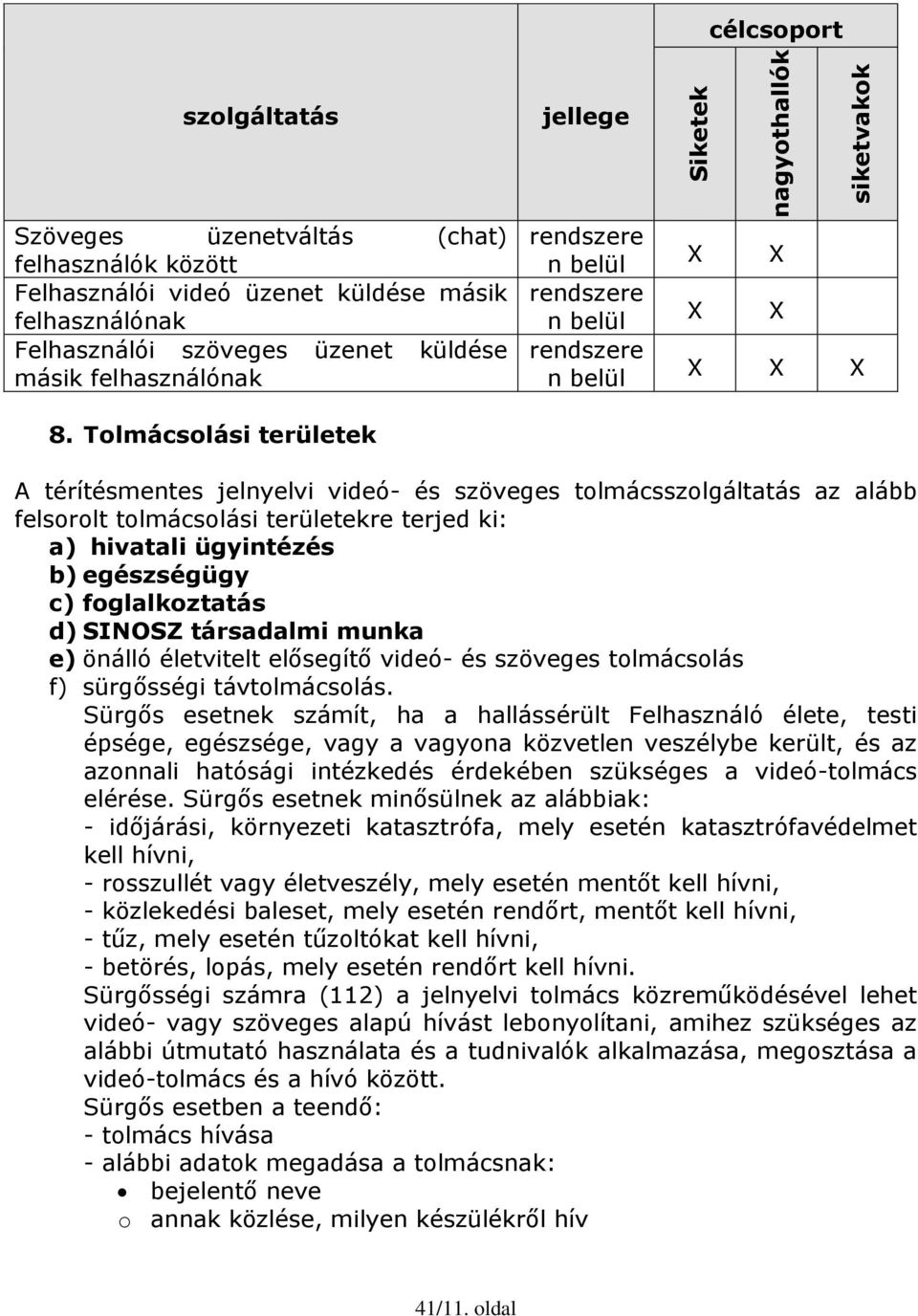 Tolmácsolási területek rendszere n belül rendszere n belül rendszere n belül X X X X X X X A térítésmentes jelnyelvi videó- és szöveges tolmácsszolgáltatás az alább felsorolt tolmácsolási területekre