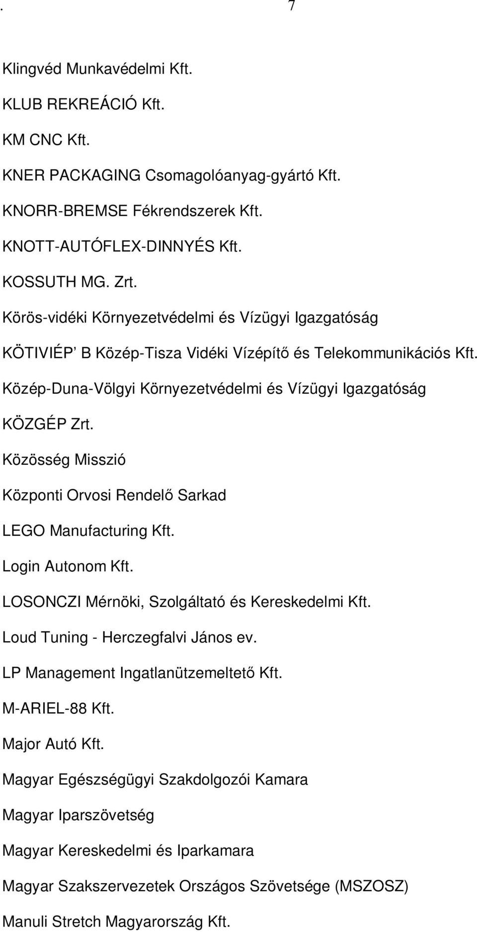 Közösség Misszió Központi Orvosi Rendelő Sarkad LEGO Manufacturing Kft. Login Autonom Kft. LOSONCZI Mérnöki, Szolgáltató és Kereskedelmi Kft. Loud Tuning - Herczegfalvi János ev.