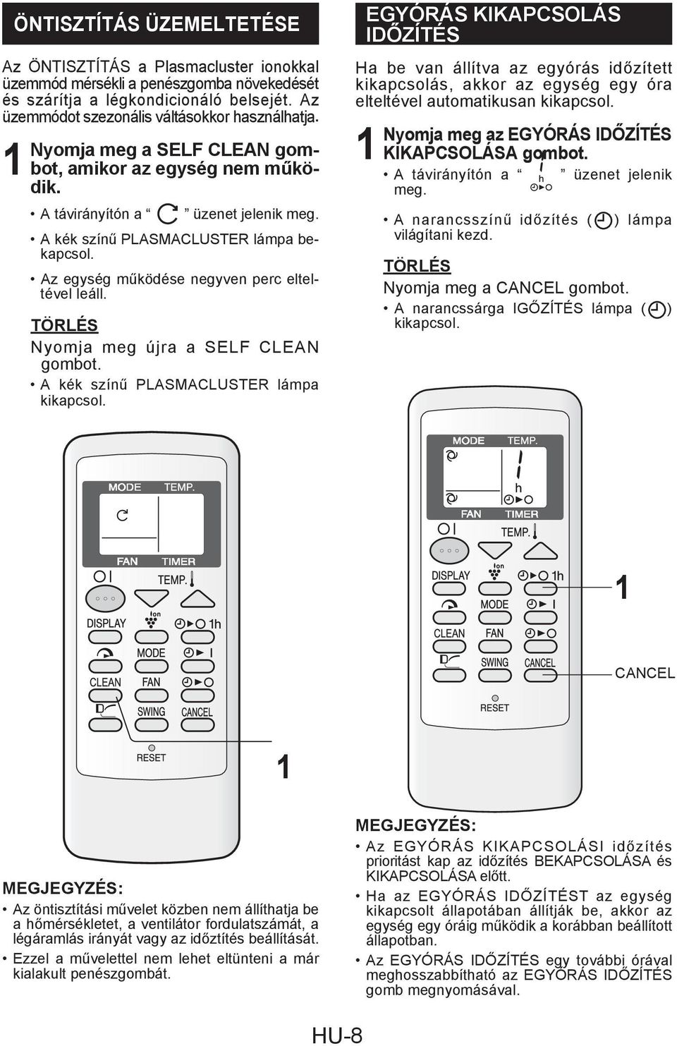 TÖRLÉS Nyomja meg újra a SELF CLEAN gombot. A kék színű PLASMACLUSTER lámpa kikapcsol.