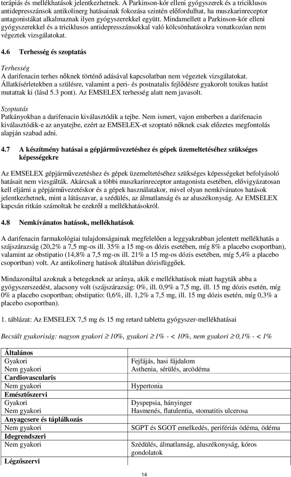 együtt. Mindamellett a Parkinson-kór elleni gyógyszerekkel és a triciklusos antidepresszánsokkal való kölcsönhatásokra vonatkozóan nem végeztek vizsgálatokat. 4.