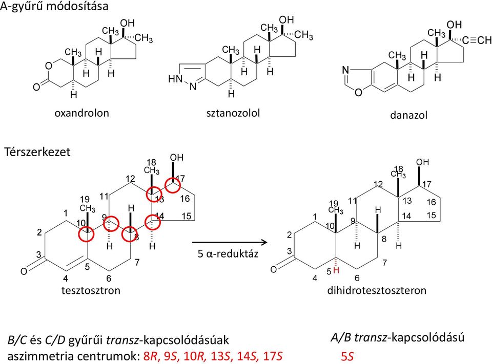 2 3 19 11 C 3 1 9 10 4 5 6 12 8 7 18 C 3 17 13 16 14 15 dihidrotesztoszteron B/C és C/D gyűrűi