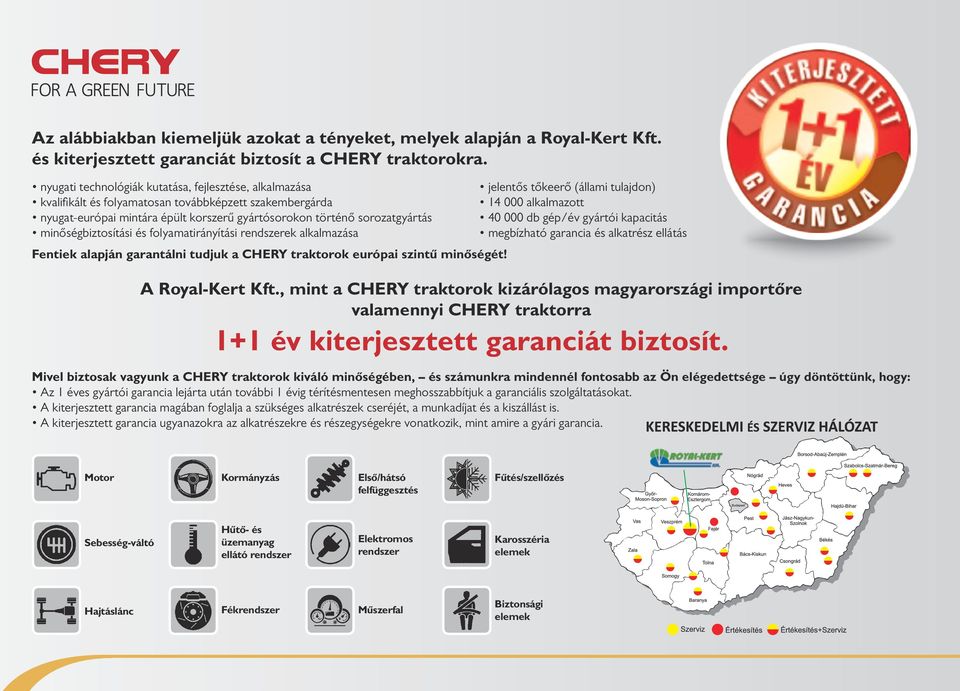 minőségbiztosítási és folyamatirányítási rendszerek alkalmazása Fentiek alapján garantálni tudjuk a CHERY traktorok európai szintű minőségét!