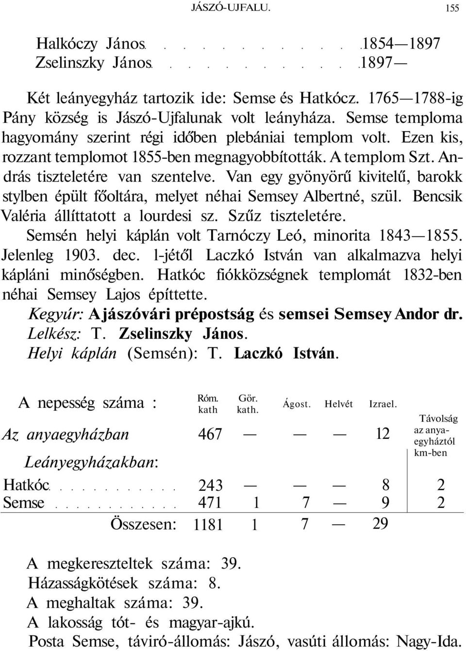 Van egy gyönyörű kivitelű, barokk stylben épült főoltára, melyet néhai Semsey Albertné, szül. Bencsik Valéria állíttatott a lourdesi sz. Szűz tiszteletére.