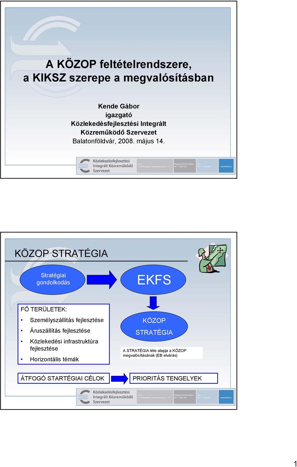 KÖZOP STRATÉGIA Stratégiai gondolkodás EKFS FŐ TERÜLETEK: Személyszállítás fejlesztése Áruszállítás fejlesztése