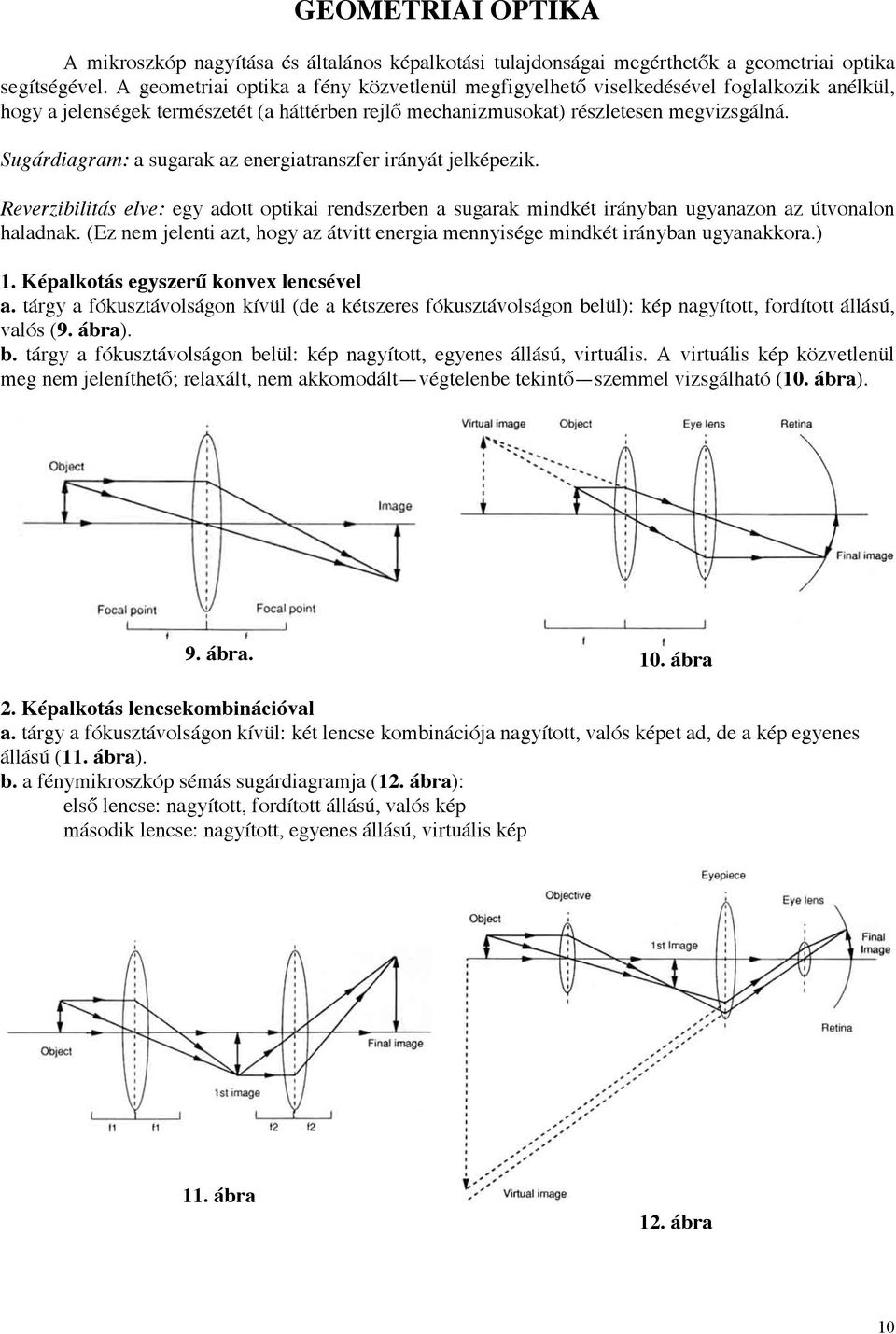 Sugárdiagram: a sugarak az energiatranszfer irányát jelképezik. Reverzibilitás elve: egy adott optikai rendszerben a sugarak mindkét irányban ugyanazon az útvonalon haladnak.