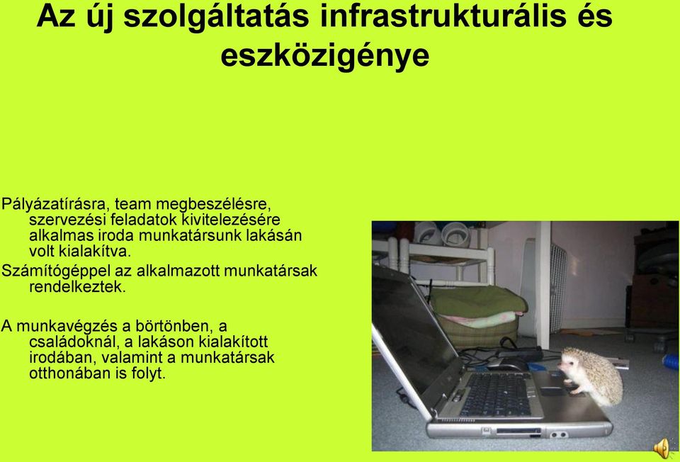 volt kialakítva. Számítógéppel az alkalmazott munkatársak rendelkeztek.