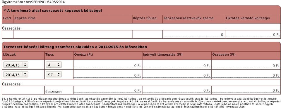 pontjában meghatározott költségek: az oktatók személyi jellegű költségei, az oktatók és a képzésben részt vevők utazási költségei, beleértve a szállásköltségeket is, egyéb folyó költségek, különösen