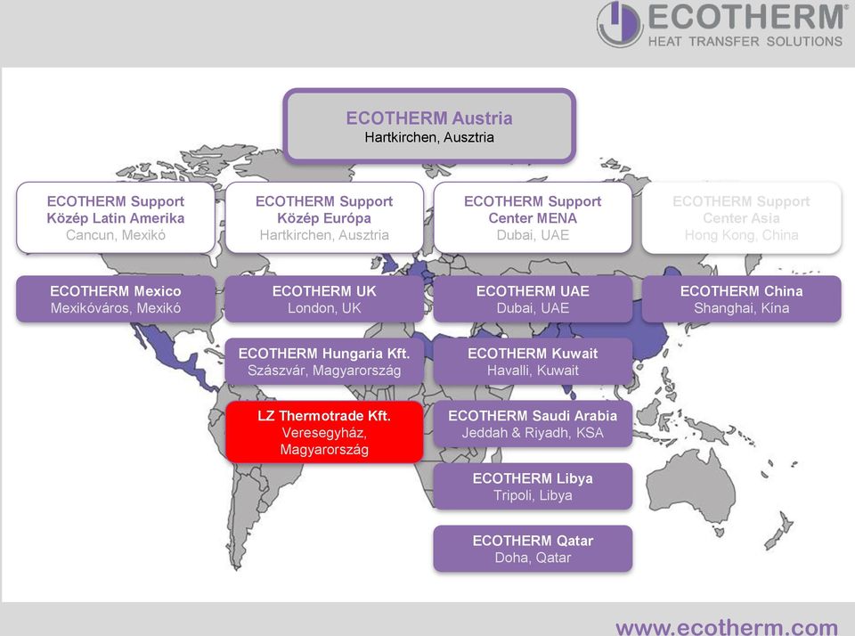 UK London, UK ECOTHERM UAE Dubai, UAE ECOTHERM China Shanghai, Kína ECOTHERM Hungaria Kft.