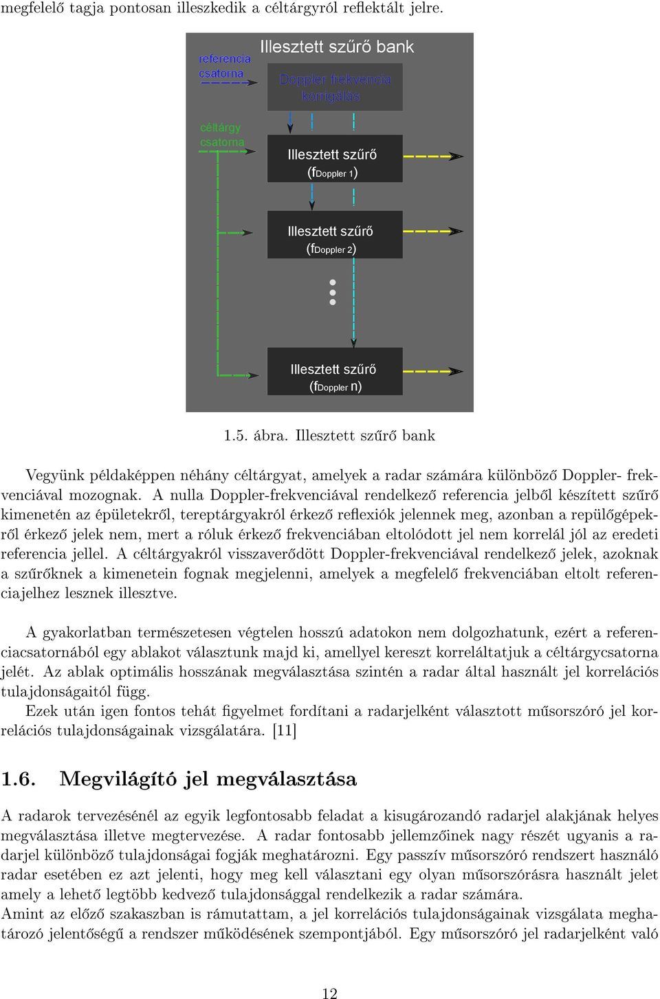 A nulla Doppler-frekvenciával rendelkez referencia jelb l készített sz r kimenetén az épületekr l, tereptárgyakról érkez reexiók jelennek meg, azonban a repül gépekr l érkez jelek nem, mert a róluk