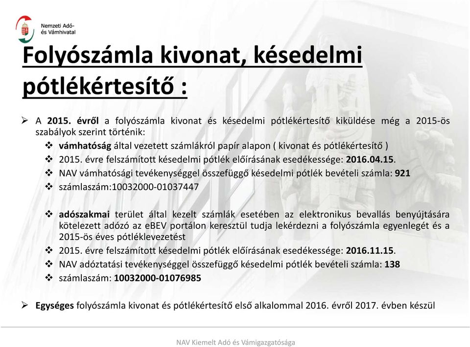 évre felszámított késedelmi pótlék előírásának esedékessége: 2016.04.15.