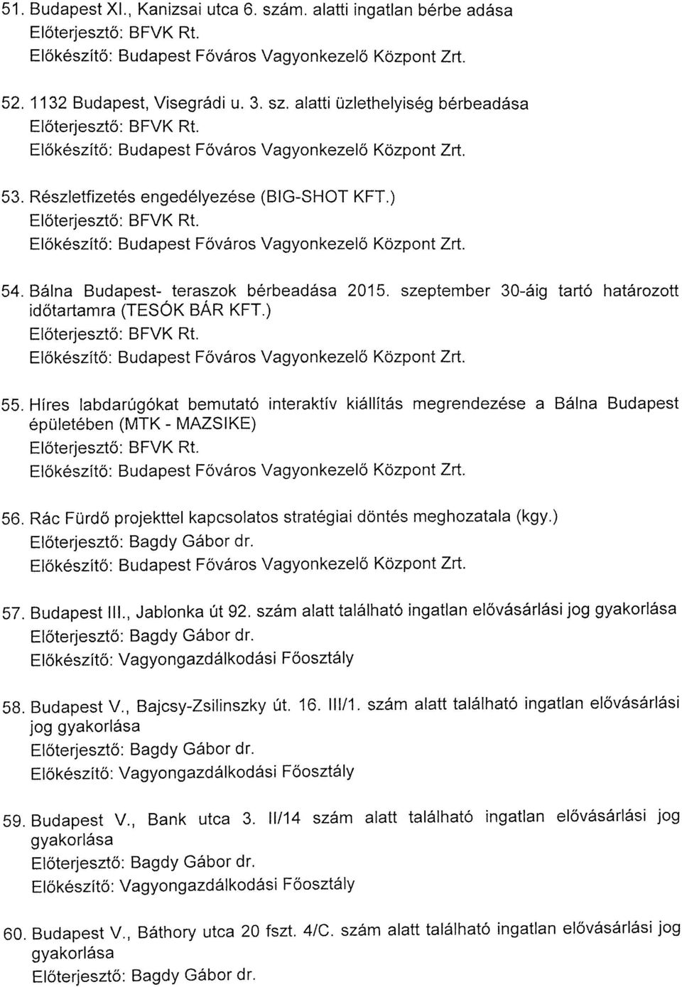 Híres labdarúgókat bemutató interaktív kiállítás megrendezése a Bálna Budapest épületében (MTK - MAZSIKE) Előkészítő: BFVK Rt. Budapest Főváros Vagyonkezelő Központ Zrt. 56.