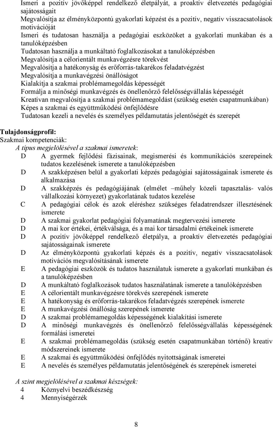 célorientált munkavégzésre törekvést Megvalósítja a hatékonyság és erőforrás-takarékos feladatvégzést Megvalósítja a munkavégzési önállóságot Kialakítja a szakmai problémamegoldás képességét Formálja