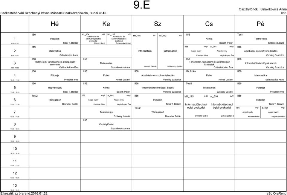 Adatbázis- és Schlauszky Szilárd al_00 Nyirati László Baráth Péter Végh-Rupert Éva M_0 inf M_ inf h Elemér Schlauszky Szilárd II II Információtechnológiai alapok II Demeter Zoltán II II Kisteleki