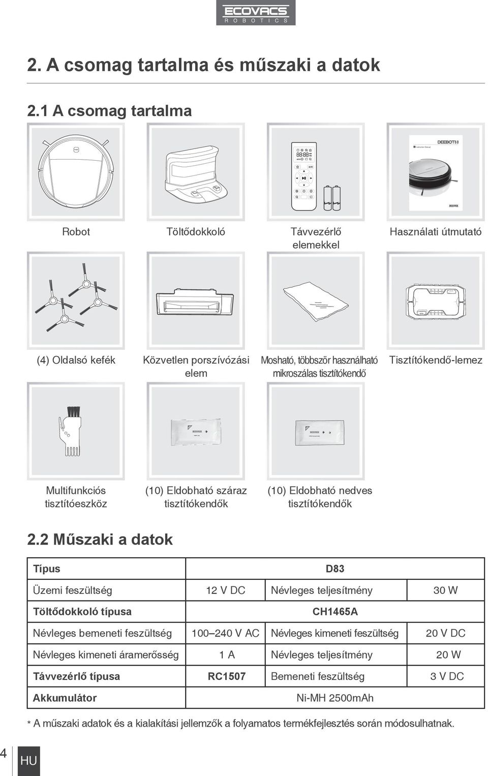 Tisztítókendő-lemez Multifunkciós tisztítóeszköz (10) Eldobható száraz tisztítókendők (10) Eldobható nedves tisztítókendők 2.