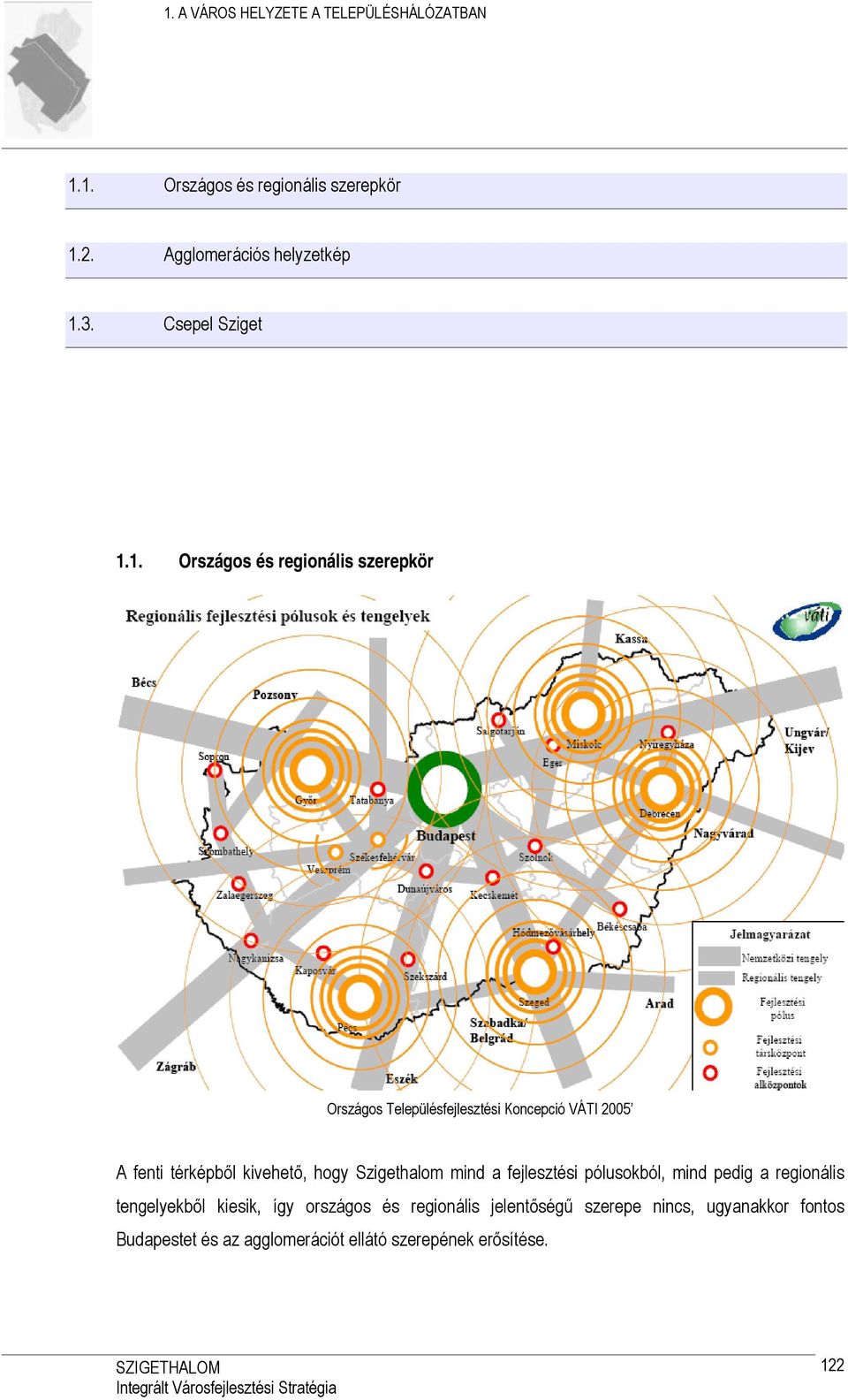 1. Országos és regionális szerepkör Országos Településfejlesztési Koncepció VÁTI 2005 A fenti térképből kivehető, hogy