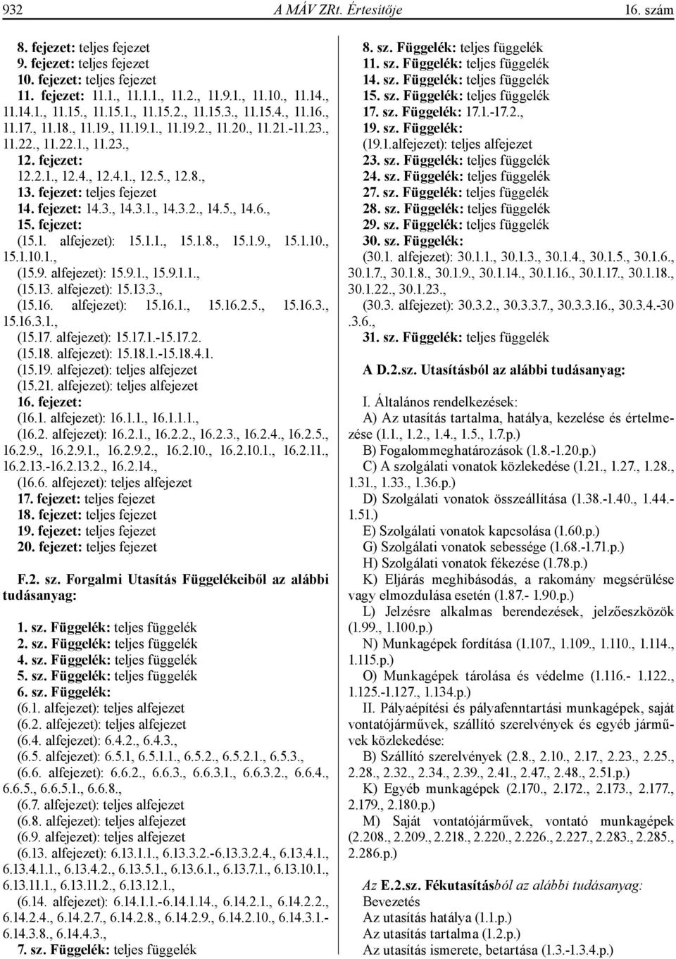 , 15. fejezet: (15.1. alfejezet): 15.1.1., 15.1.8., 15.1.9., 15.1.10., 15.1.10.1., (15.9. alfejezet): 15.9.1., 15.9.1.1., (15.13. alfejezet): 15.13.3., (15.16. alfejezet): 15.16.1., 15.16.2.5., 15.16.3., 15.16.3.1., (15.17.