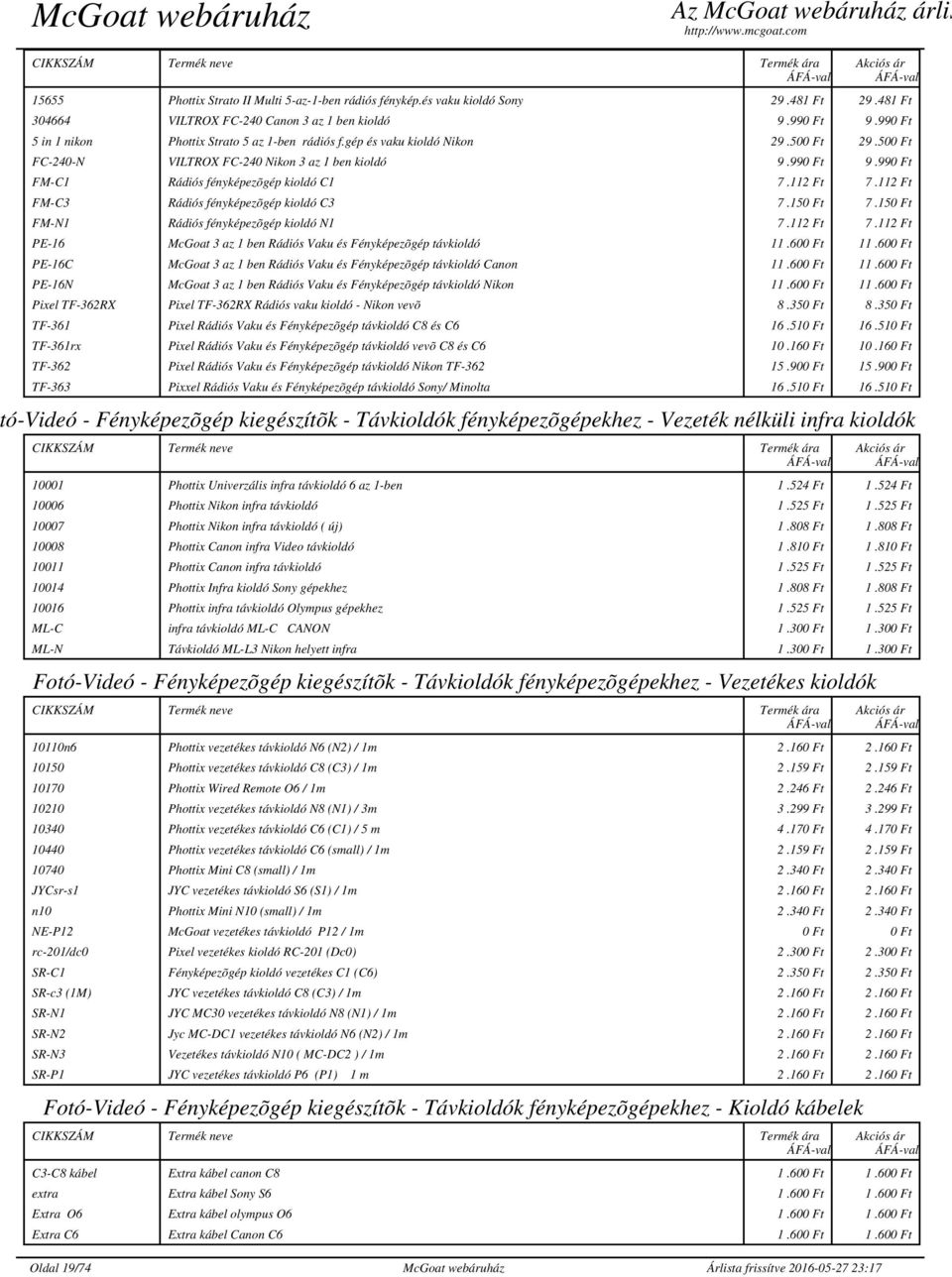 990 Ft FM-C1 Rádiós fényképezõgép kioldó C1 7.112 Ft 7.112 Ft FM-C3 Rádiós fényképezõgép kioldó C3 7.150 Ft 7.150 Ft FM-N1 Rádiós fényképezõgép kioldó N1 7.112 Ft 7.112 Ft PE-16 McGoat 3 az 1 ben Rádiós Vaku és Fényképezõgép távkioldó 11.