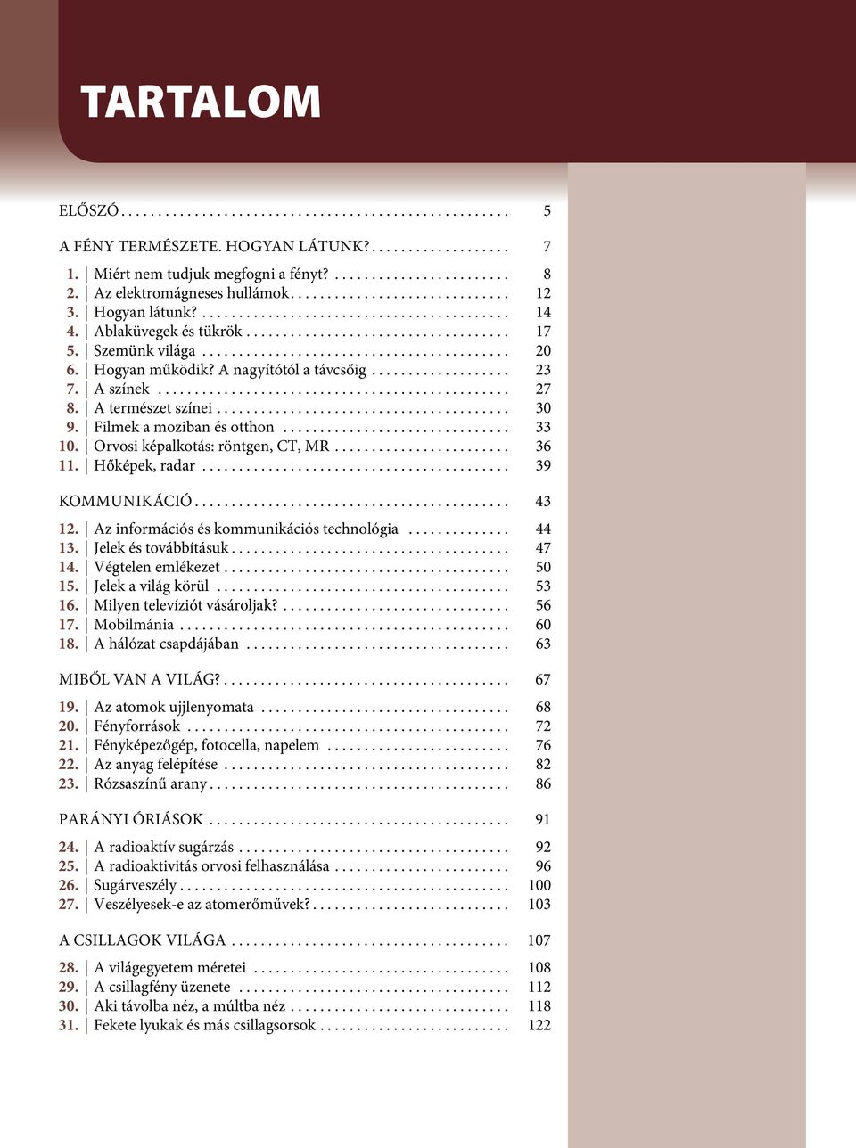 Szemünk világa.......................................... 20 6. Hogyan működik? A nagyítótól a távcsőig................... 23 7. A színek................................................ 27 8.